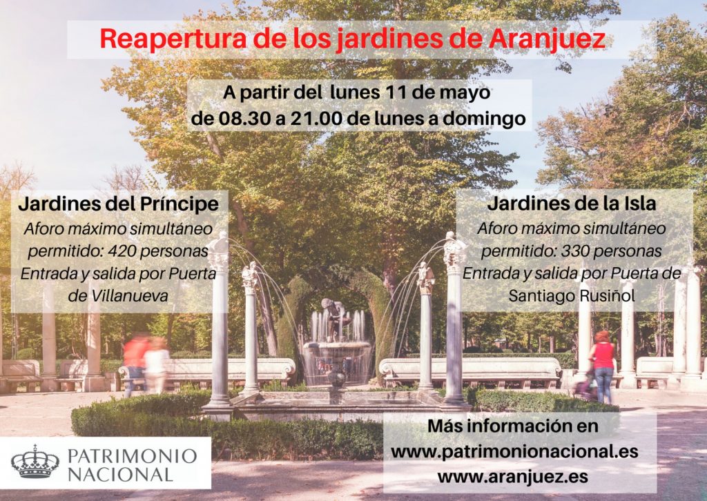 Patrimonio Nacional reabre los Jardines de Aranjuez tras el Estado de Alarma por la crisis del COVID19
